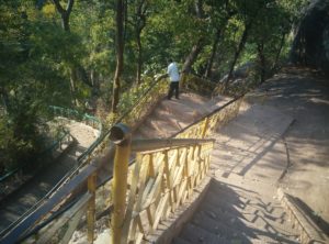 Staircase leading to the waterfall