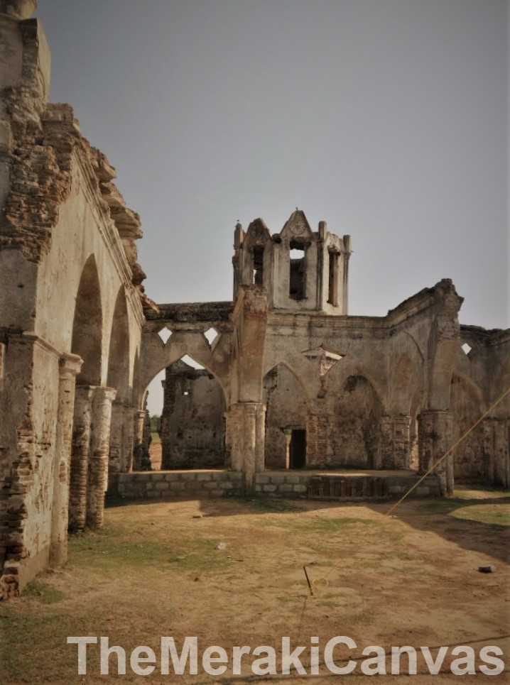 The broken bell-tower of the church